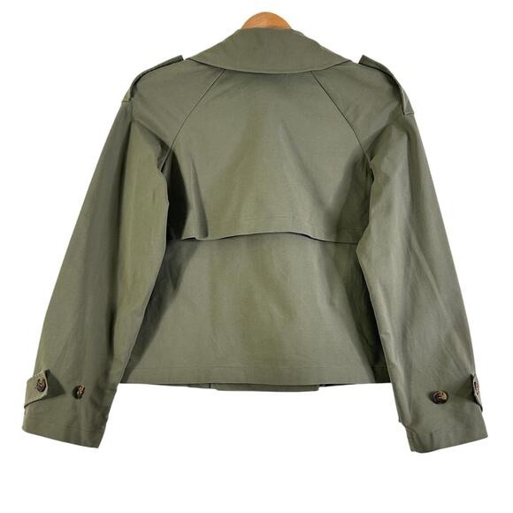 Nordstrom Cropped Trench Coat Stretch Cotton Boxy Double Breasted Green - Picture 8 of 10